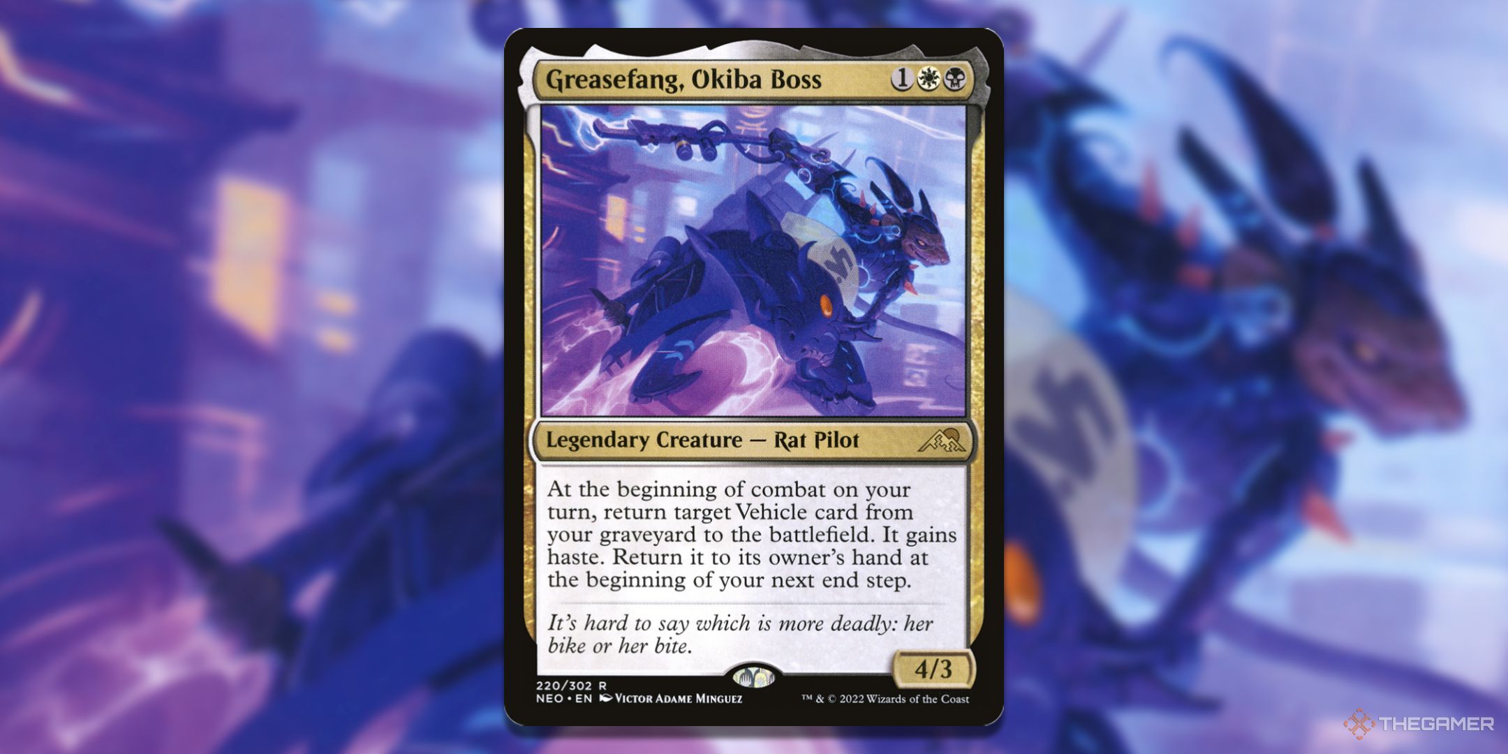 Greasefang, Okiba Boss card with the card art in the background.