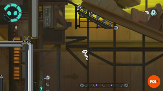 A small robot boy leaps from a platform in Autonomous Odyssey, one of the best Steam Next Fest demos Feb 2025.