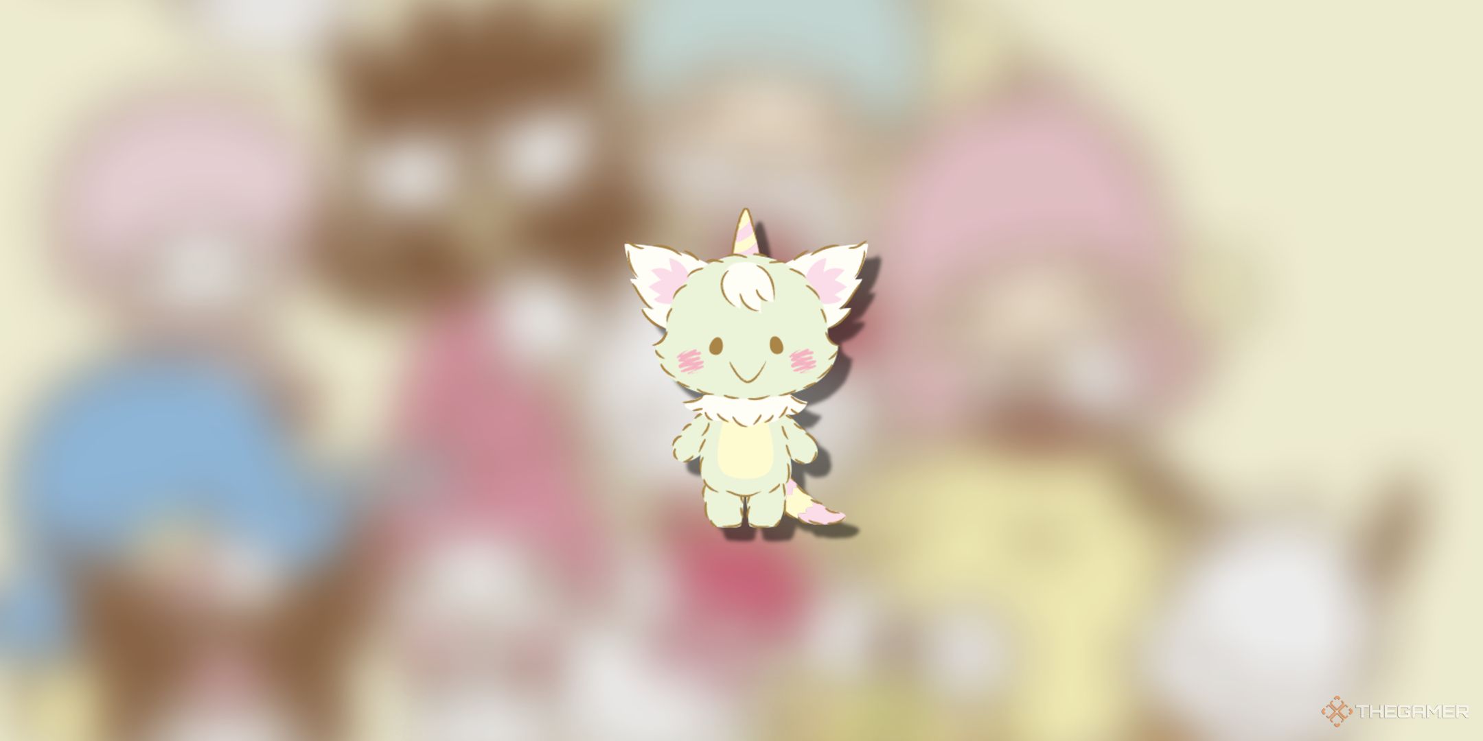 Nina on a blurry Sanrio background.