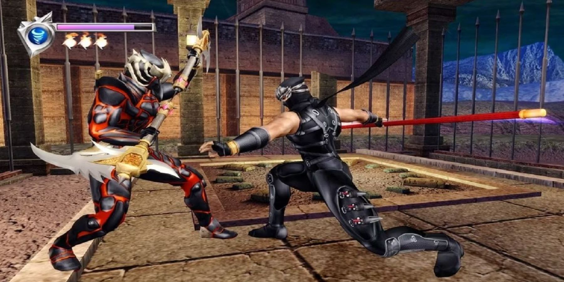 Ryu Hayabusa battling another ninja in Ninja Gaiden 2004