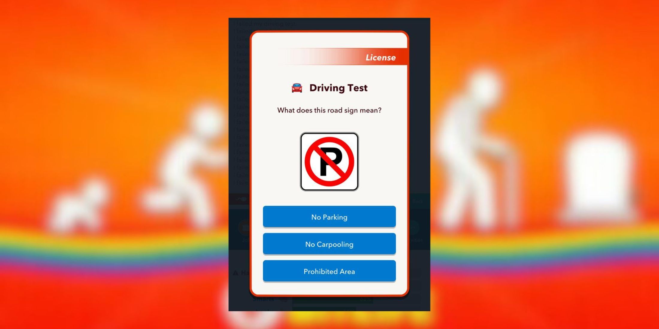 no parking sign in driving test bitlife