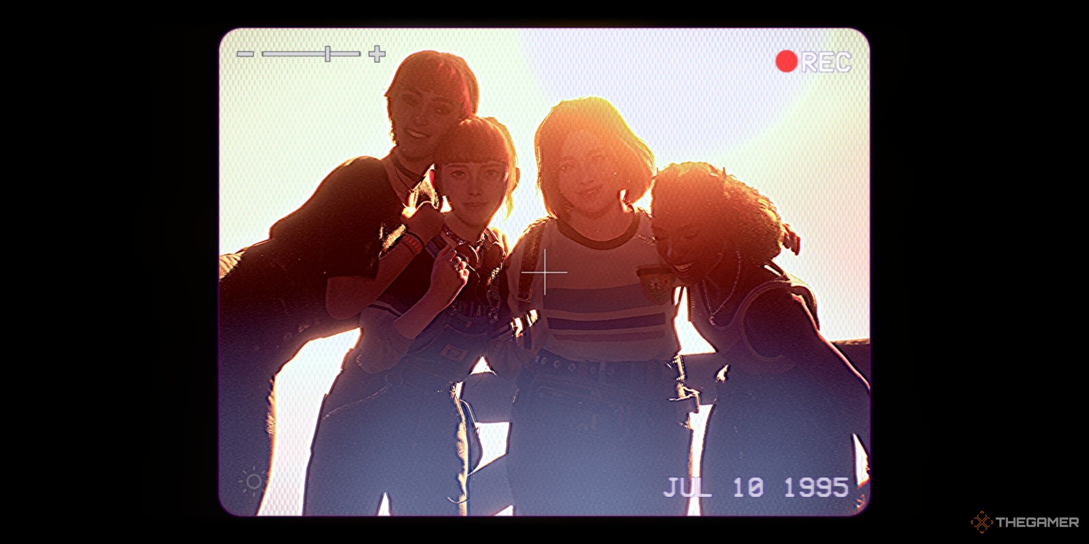 Nora, Kat, Swann, and Autumn on a camcorder screen in Lost Records Bloom and Rage.