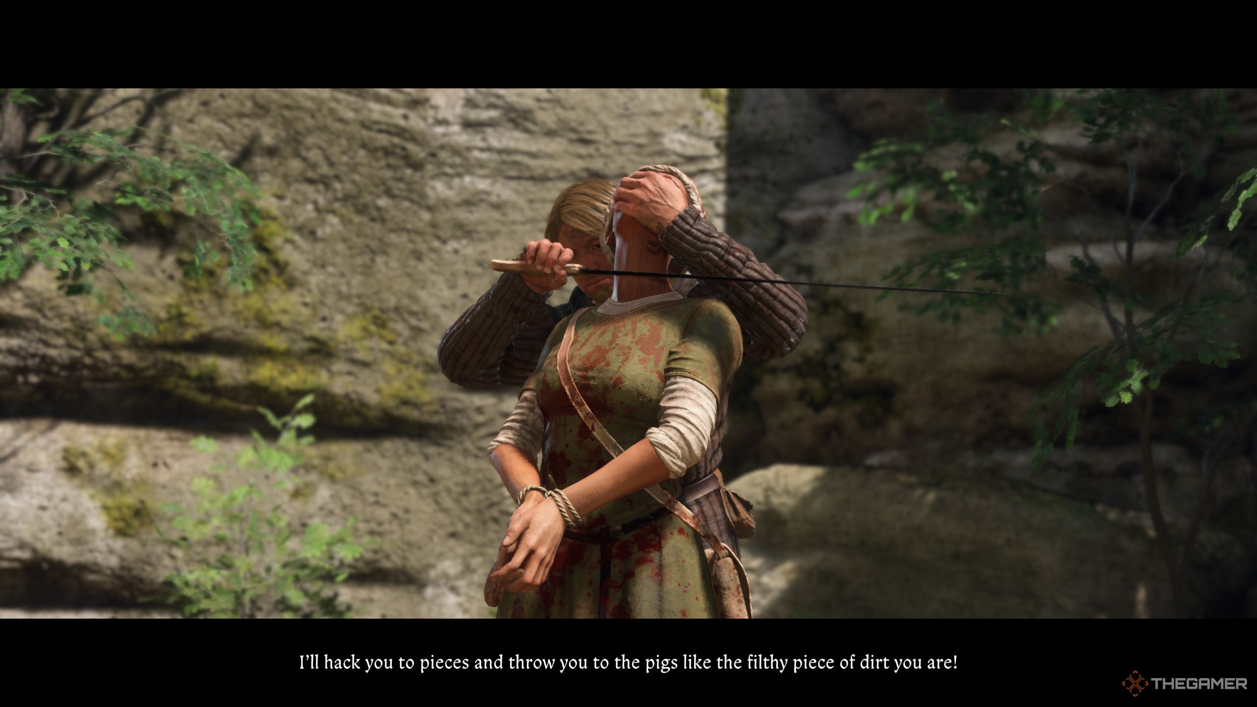 Ota has taken Pavlena hostage and is trying to kill her in Kingdom Come: Deliverance 2.