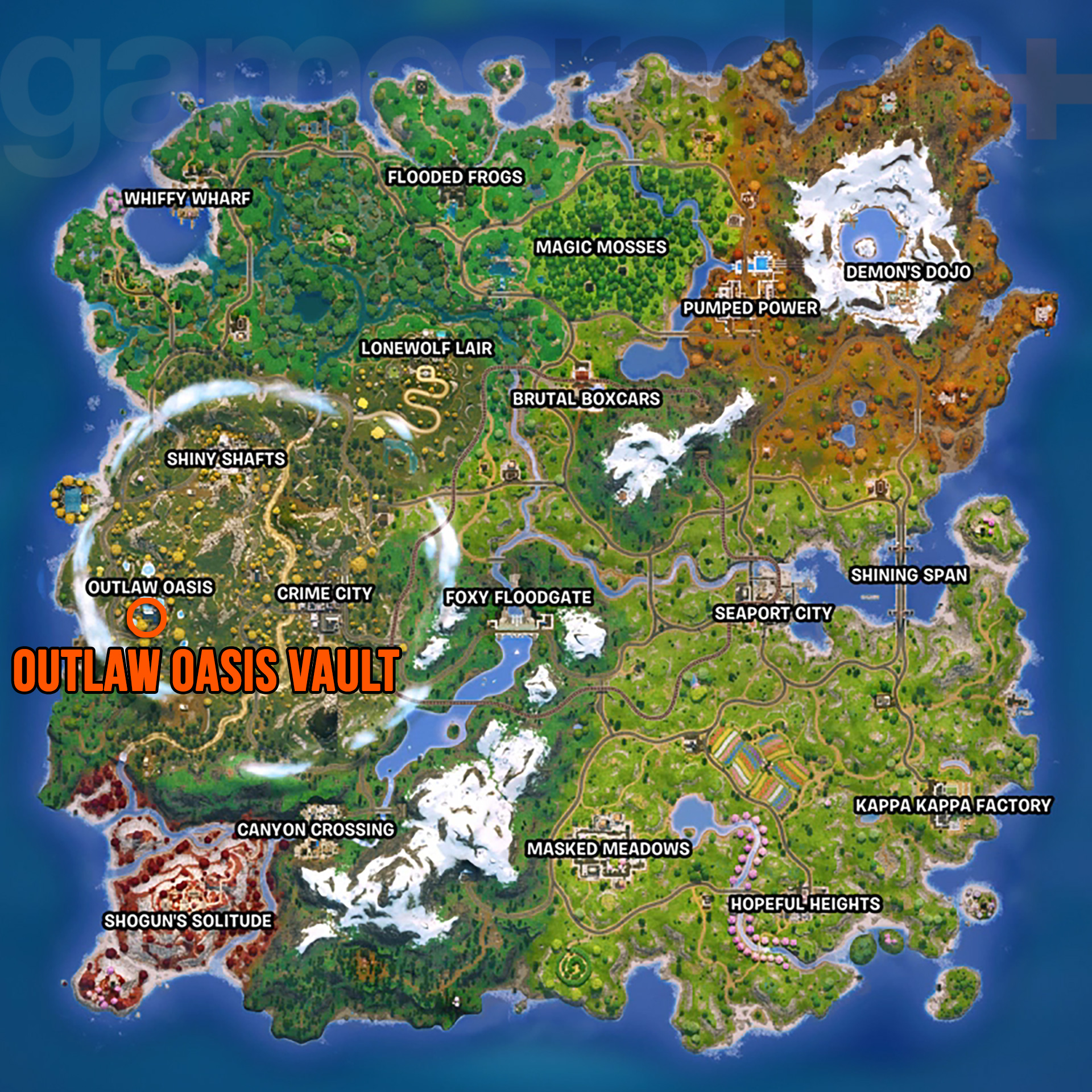 Fortnite Outlaw Oasis Vault location on the map