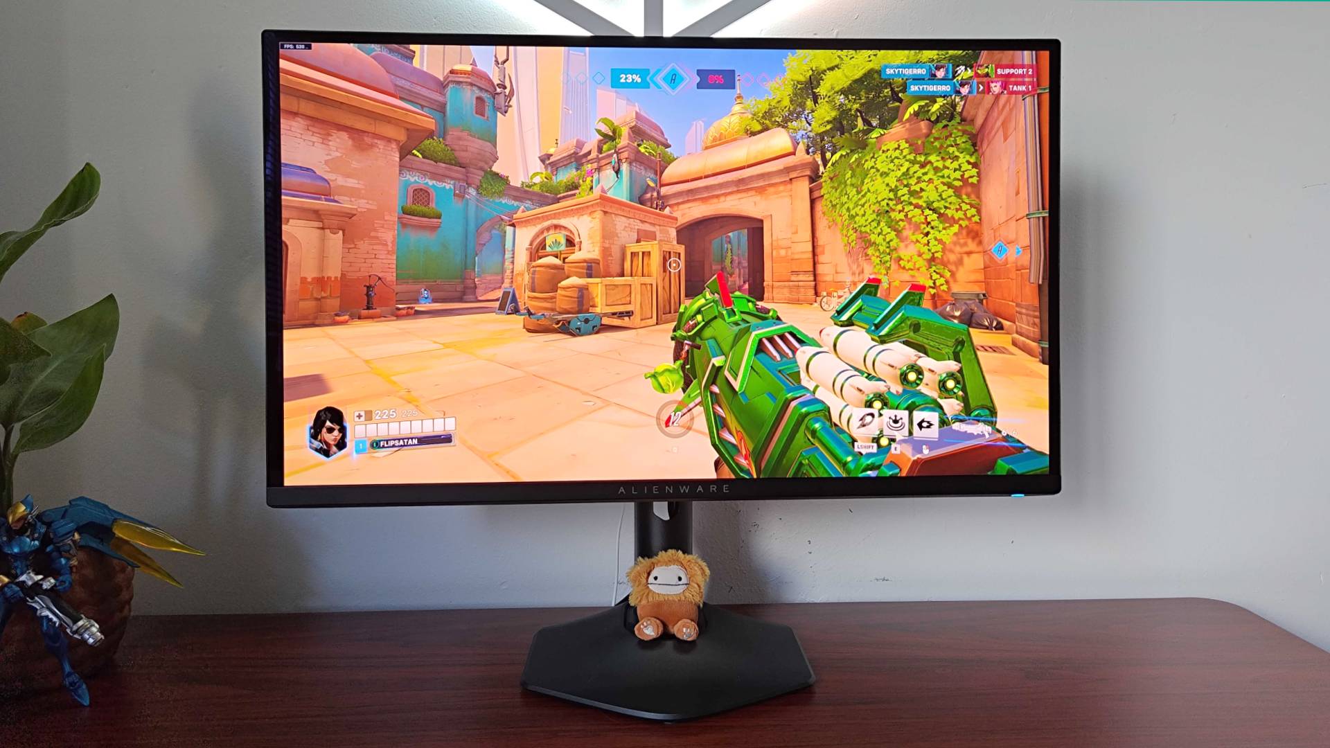 Alienware AW2725DF monitor with Overwatch 2 gameplay on screen