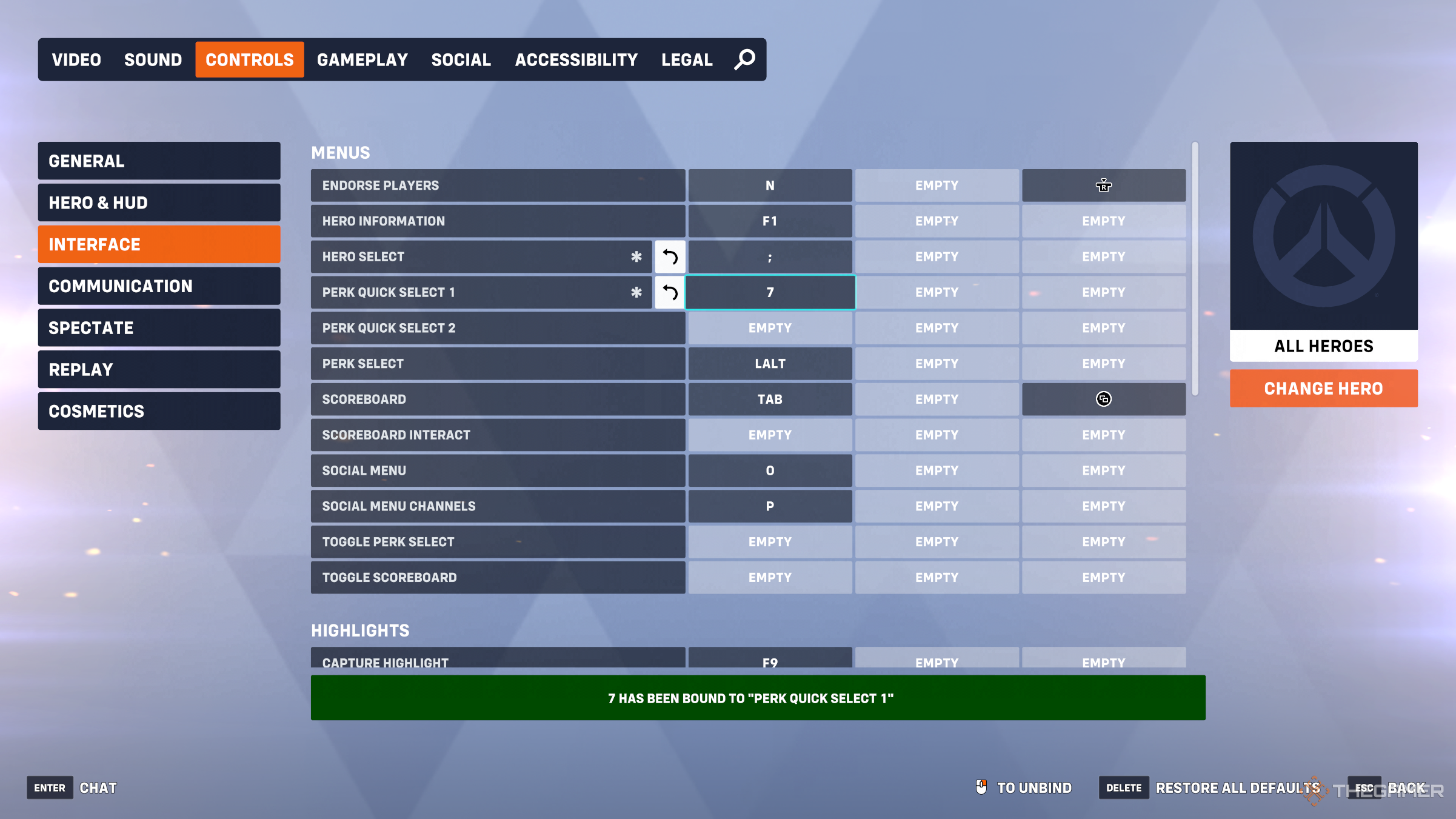 Settings in Overwatch 2 showing how to keybind perks.