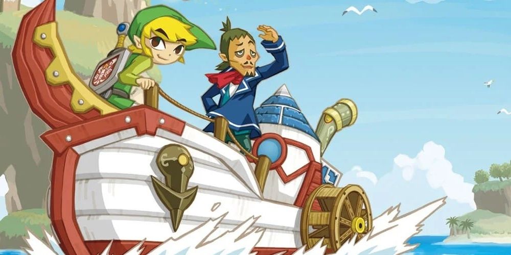 Link and Linebeck sailing in The Legend of Zelda: Phantom Hourglass.