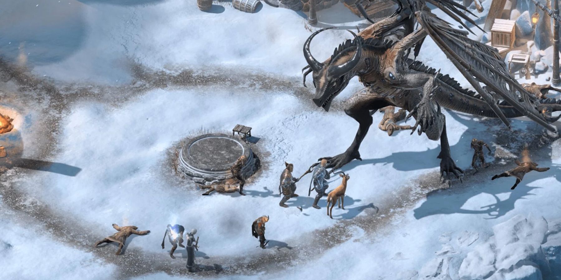 The party fighting a dragon in Pillars of Eternity 2: Deadfire