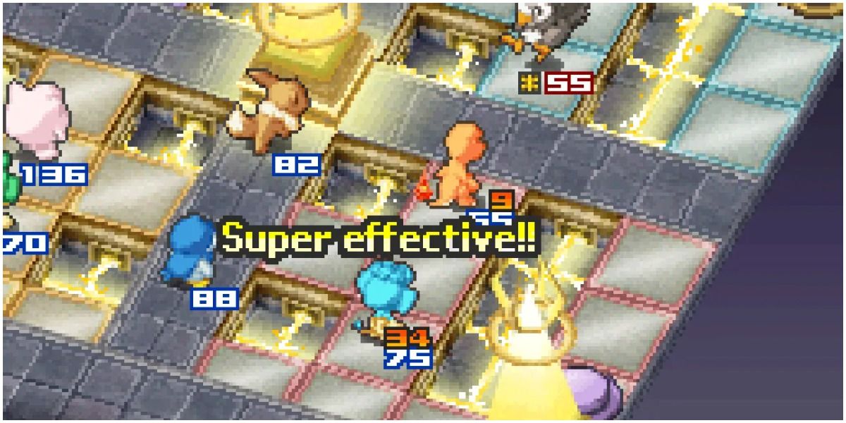 Charmander lands a Super Effective attack on an electric stage in Pokemon Conquest.