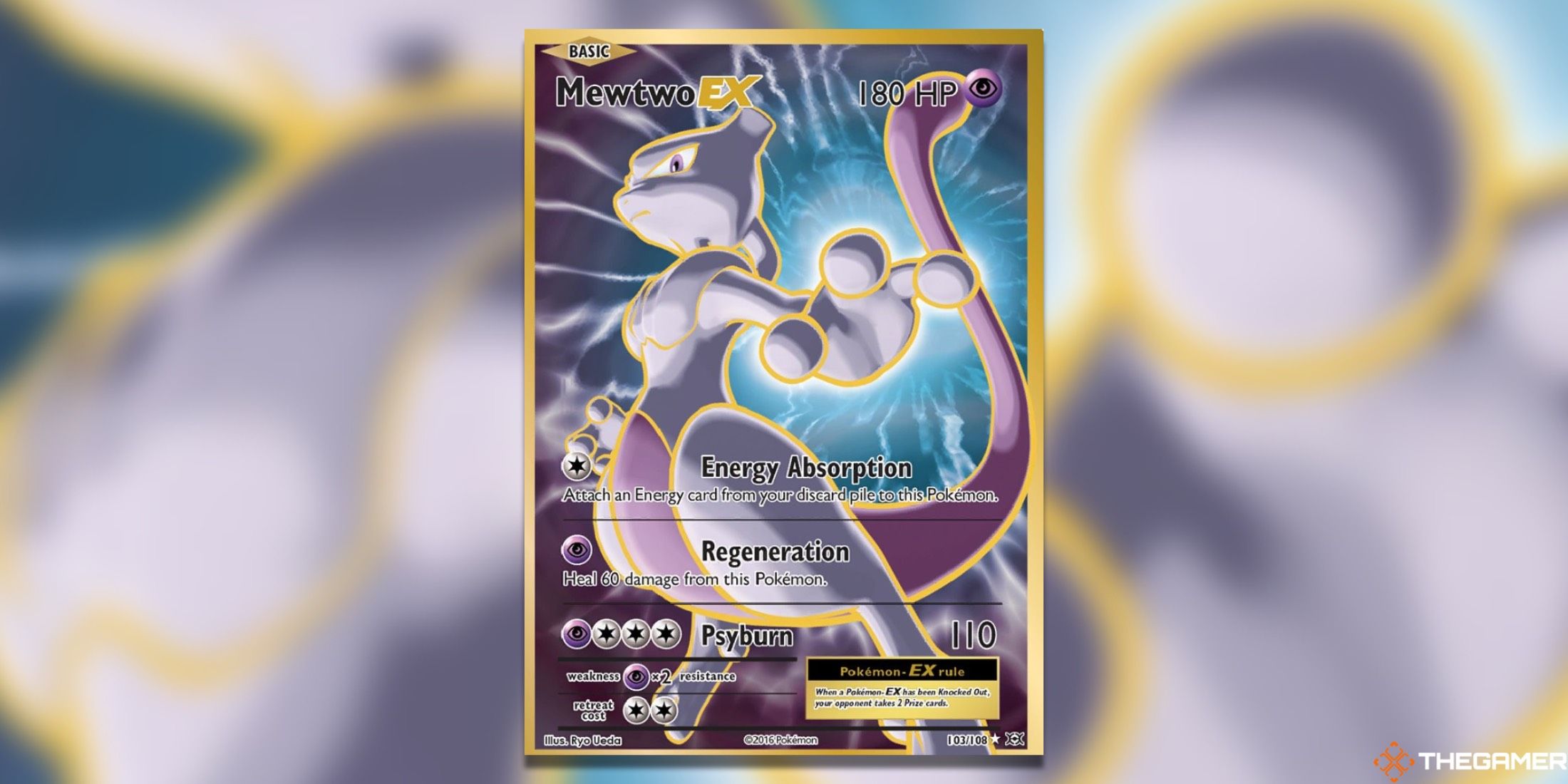 The XY Evolutions Mewtwo EX Full Art from the Pokemon TCG.