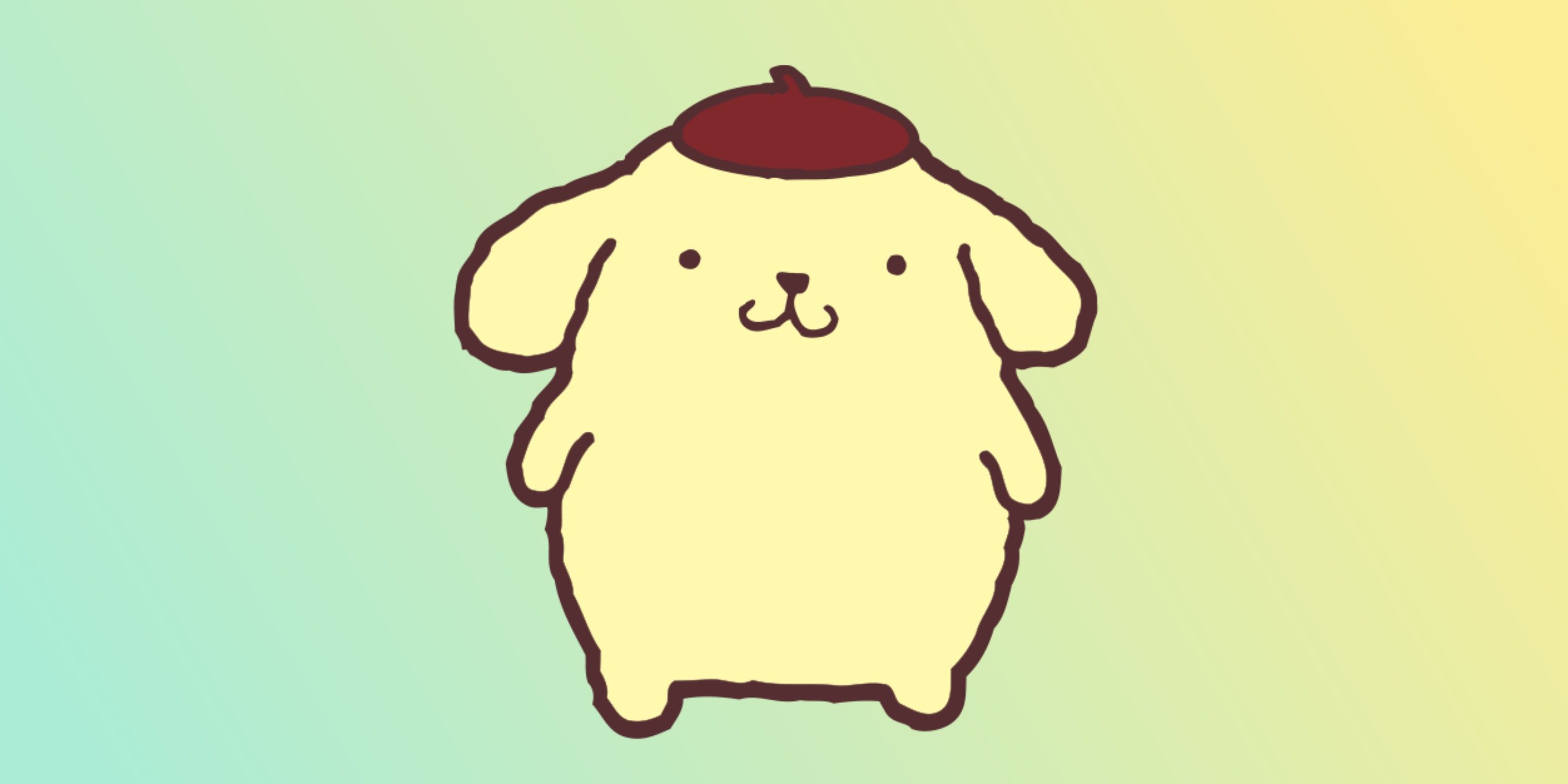 Pompompurin on a green and yellow gradient background.