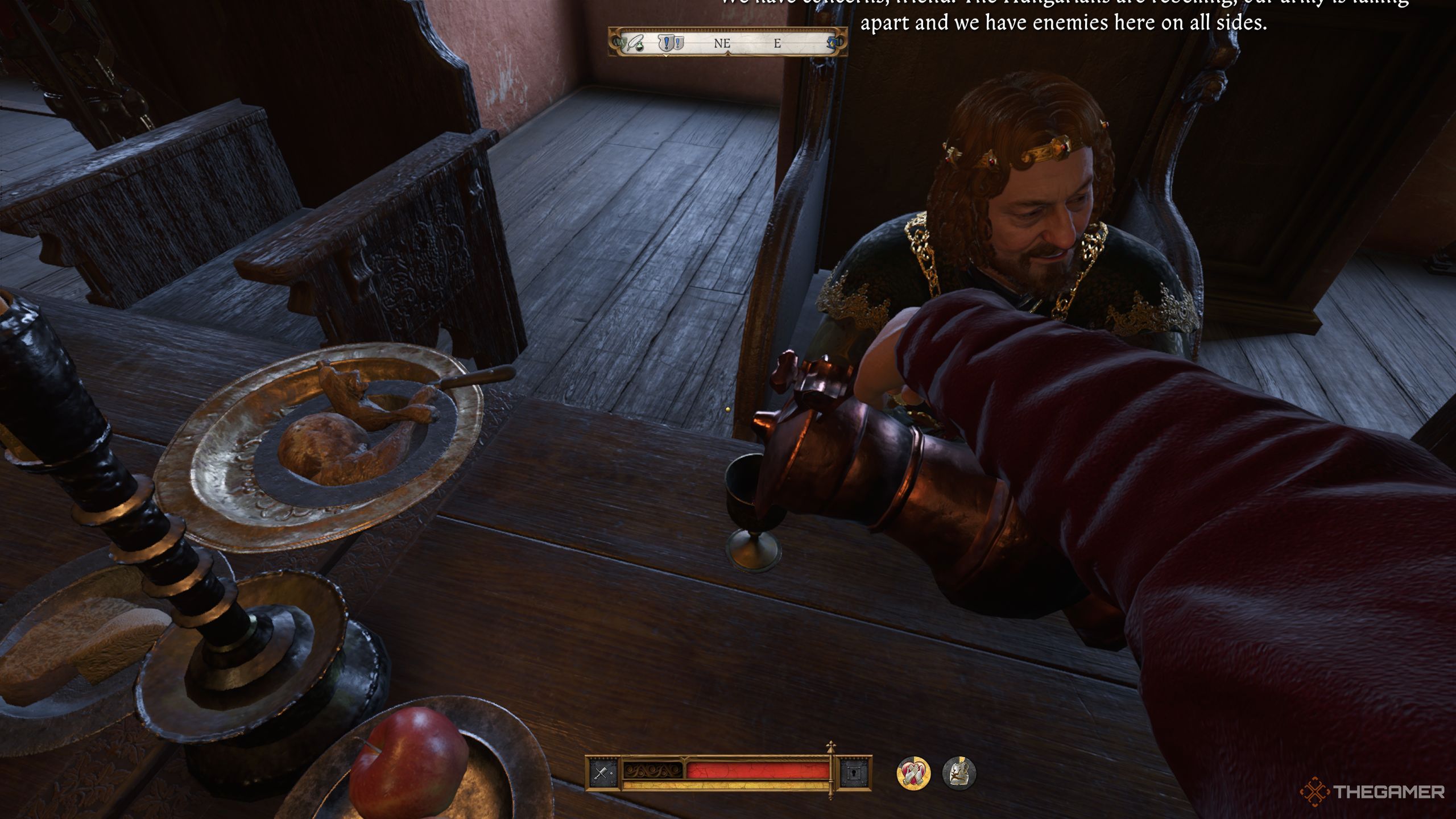 Henry is pouring wine for King Sigismund.