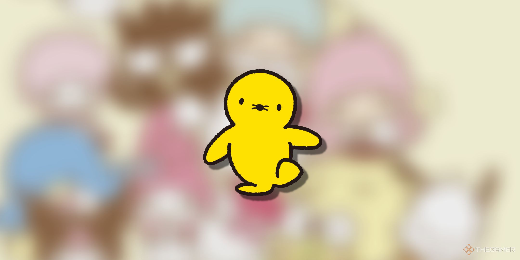 Puwawa on a blurry Sanrio background.