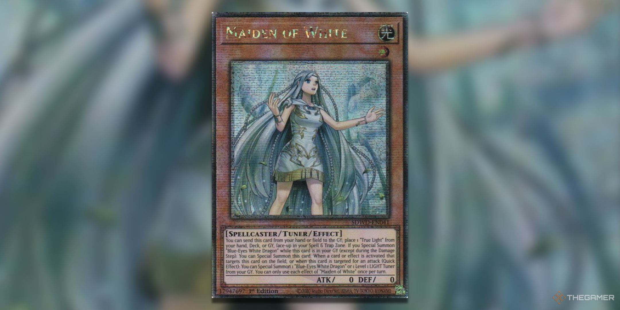 Quarter Century Secret Rare Maiden of White Yu-Gi-Oh! TCG Blue Eyes White Destiny Structure Deck Card Art.