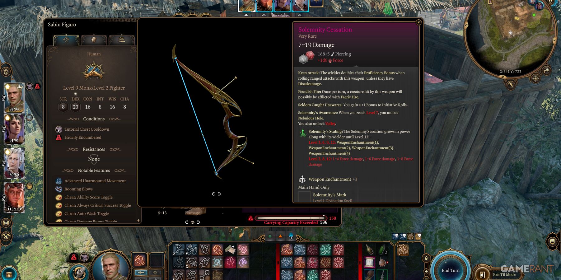 Rare bow, Solemnity Cessation, boosting force damage, enhanced by Baldur's Gate 3 ProgressiveWeapons mod