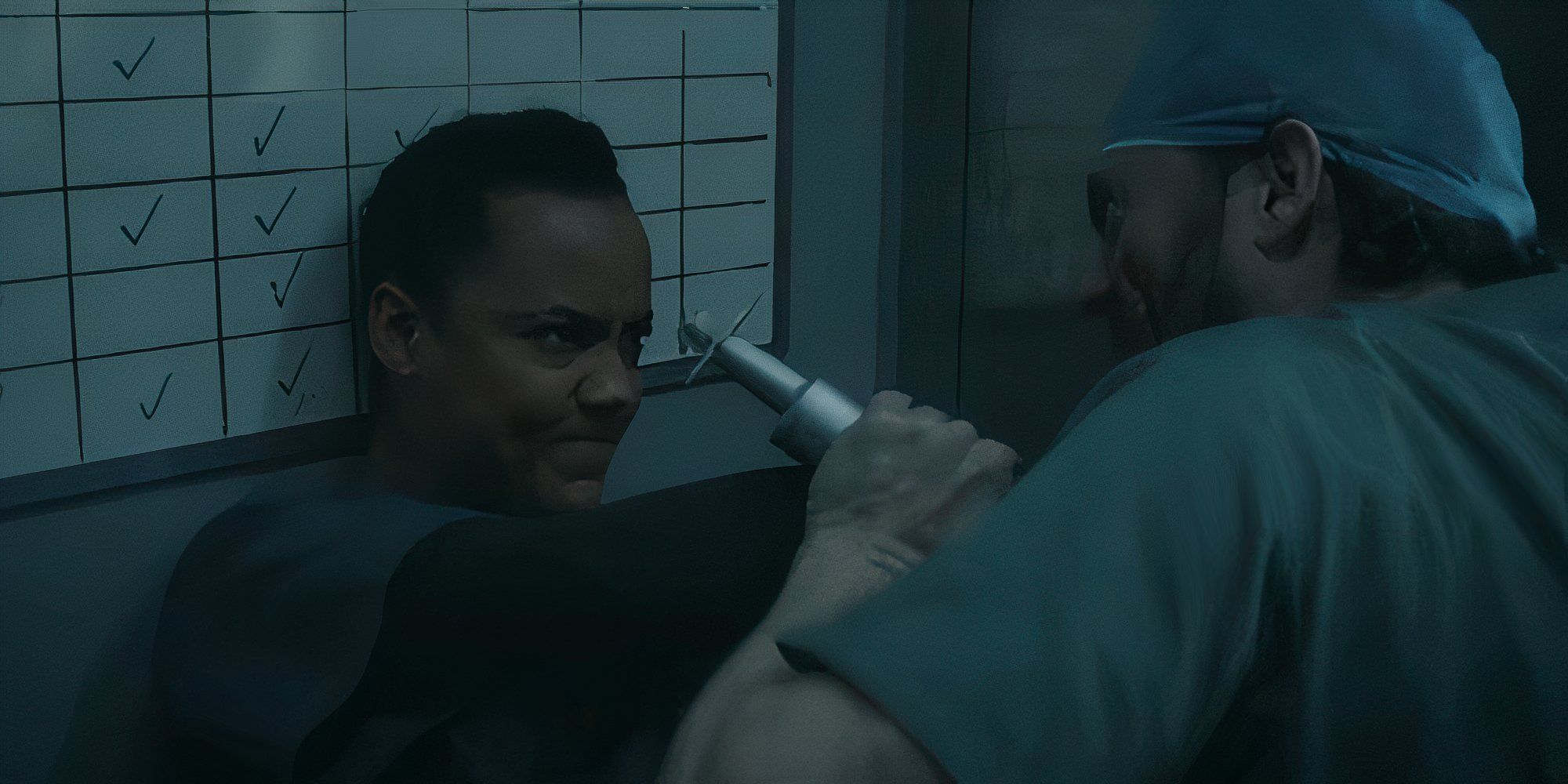 Neagley fighting an assassin inside an operating room in Reacher