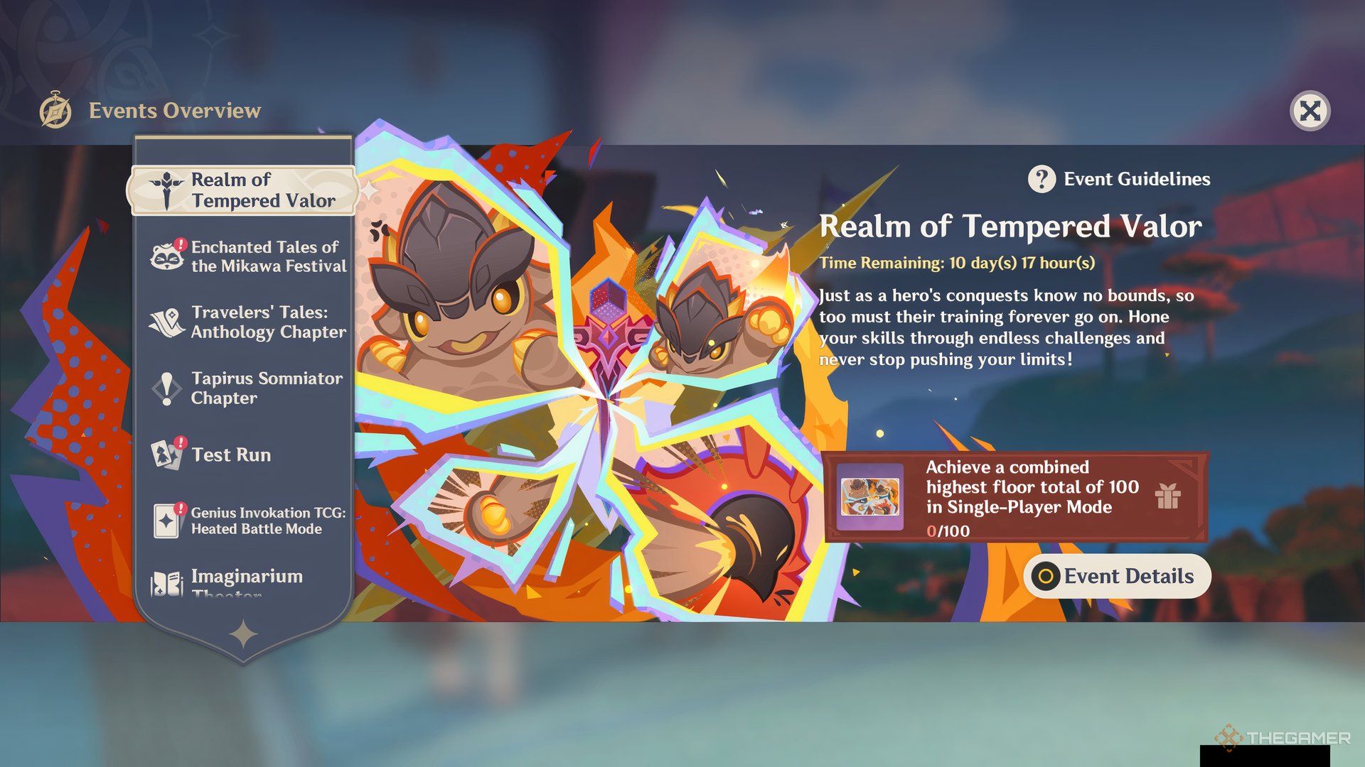 Realm of Tempered Valor event display in Genshin Impact.