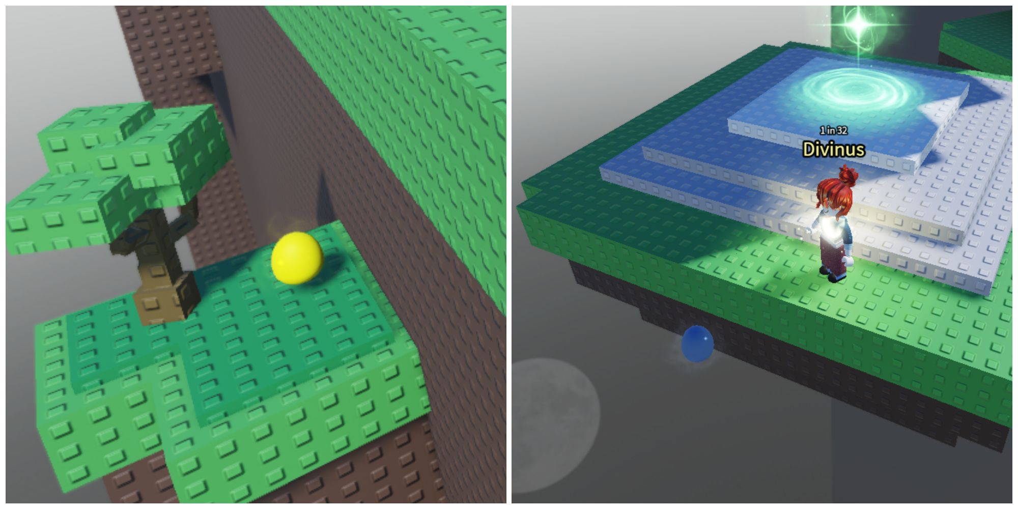 Split image of a yellow egg and a blue egg in Sol's RNG Roblox