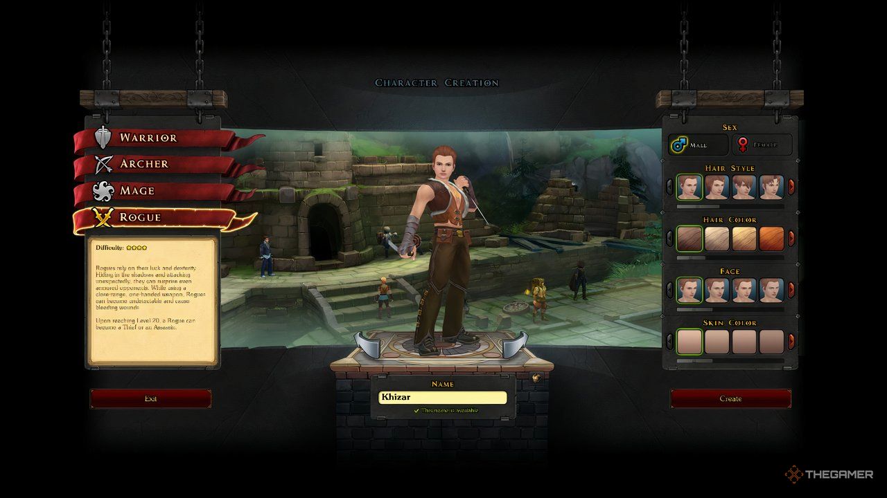 Royal Quest Online Rogue class selection screen.