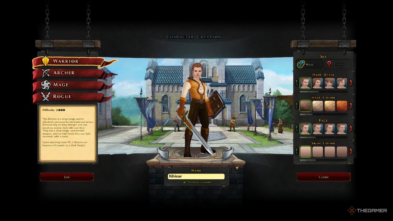 Royal Quest Online Warrior class selection screen.