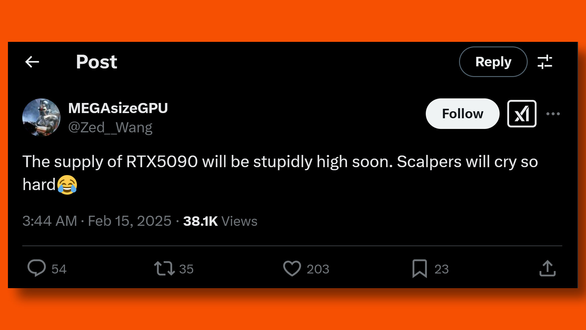 MEGAsizeGPU X post about RTX 5090 stock supply improvements.