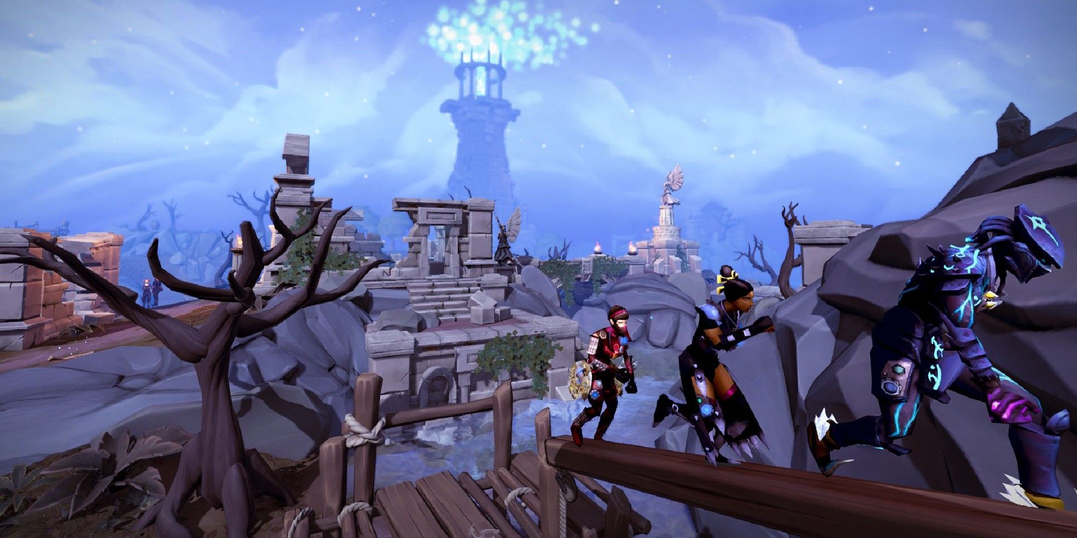 Runescape image showing three players using agility.