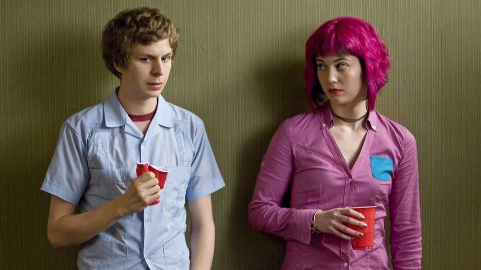 Image of Scott Pilgrim and Ramona Flowers stood next to each other against a wall from Scott Pilgrim vs The World