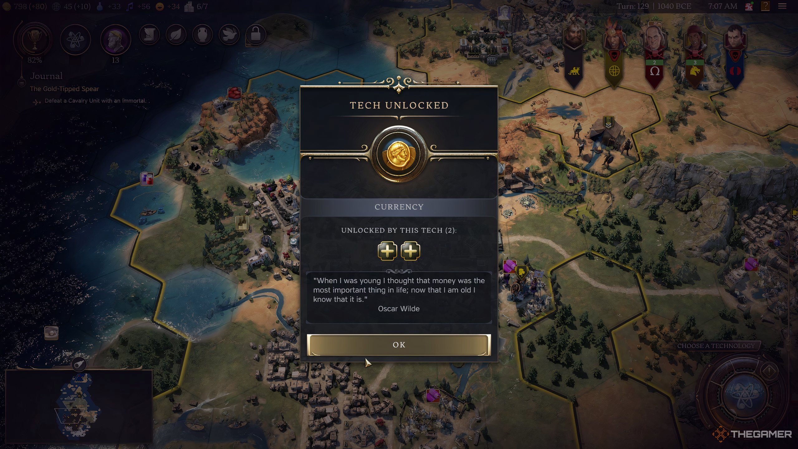 The Currency Tech Unlocked screen in Civilization 7. 