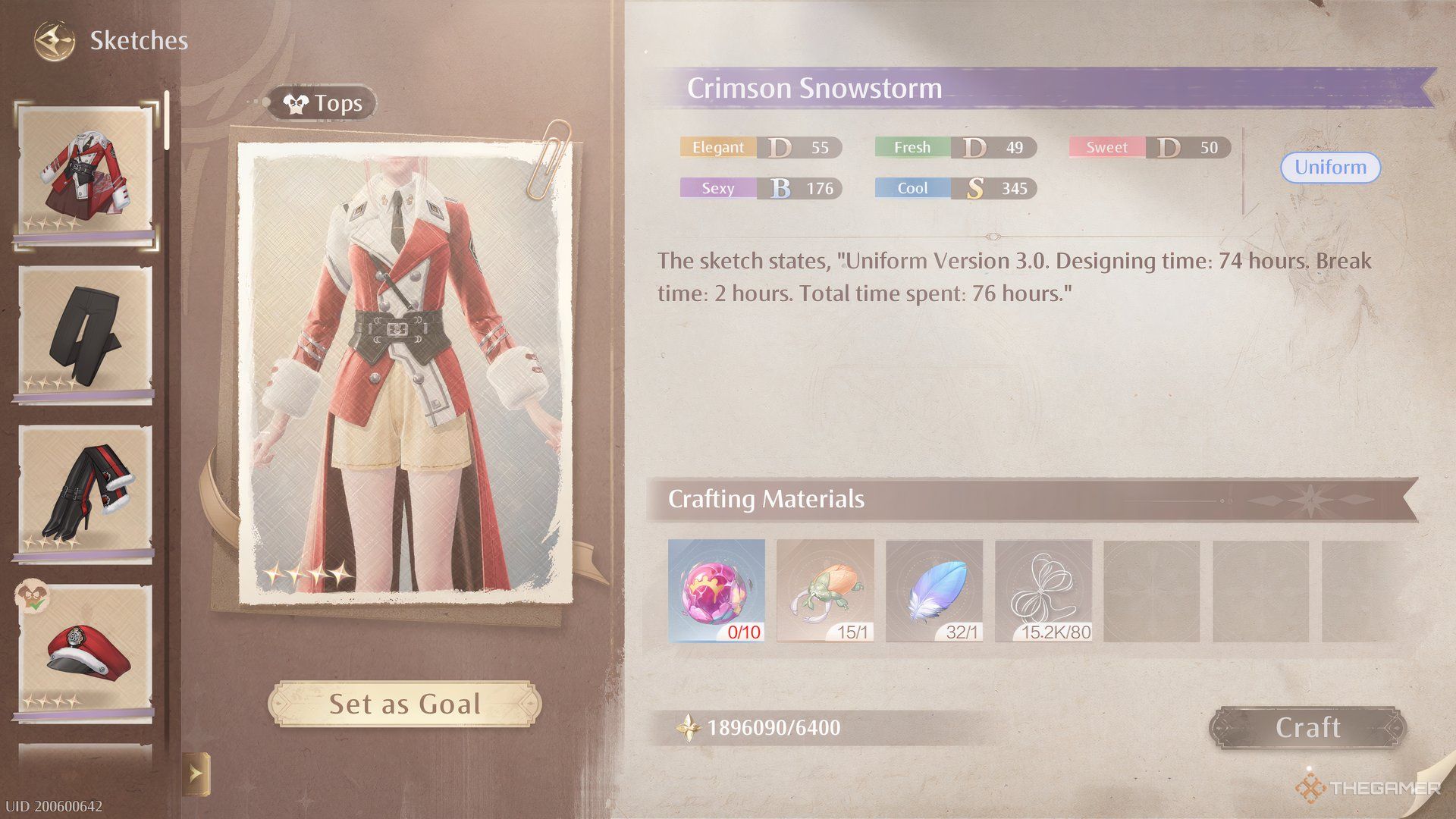 The Crimson Snowstorm sketch is shown in Infinity Nikki.