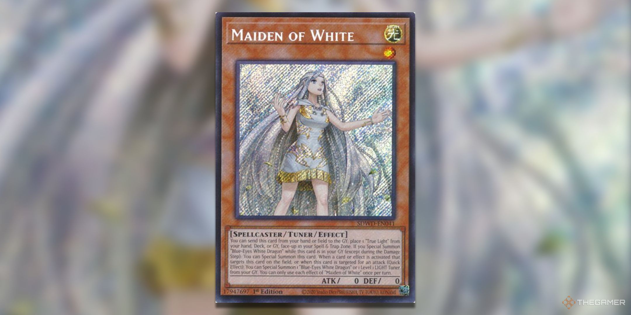 Secret Rare Maiden of White Yu-Gi-Oh! TCG Blue Eyes White Destiny Structure Deck Card Art.