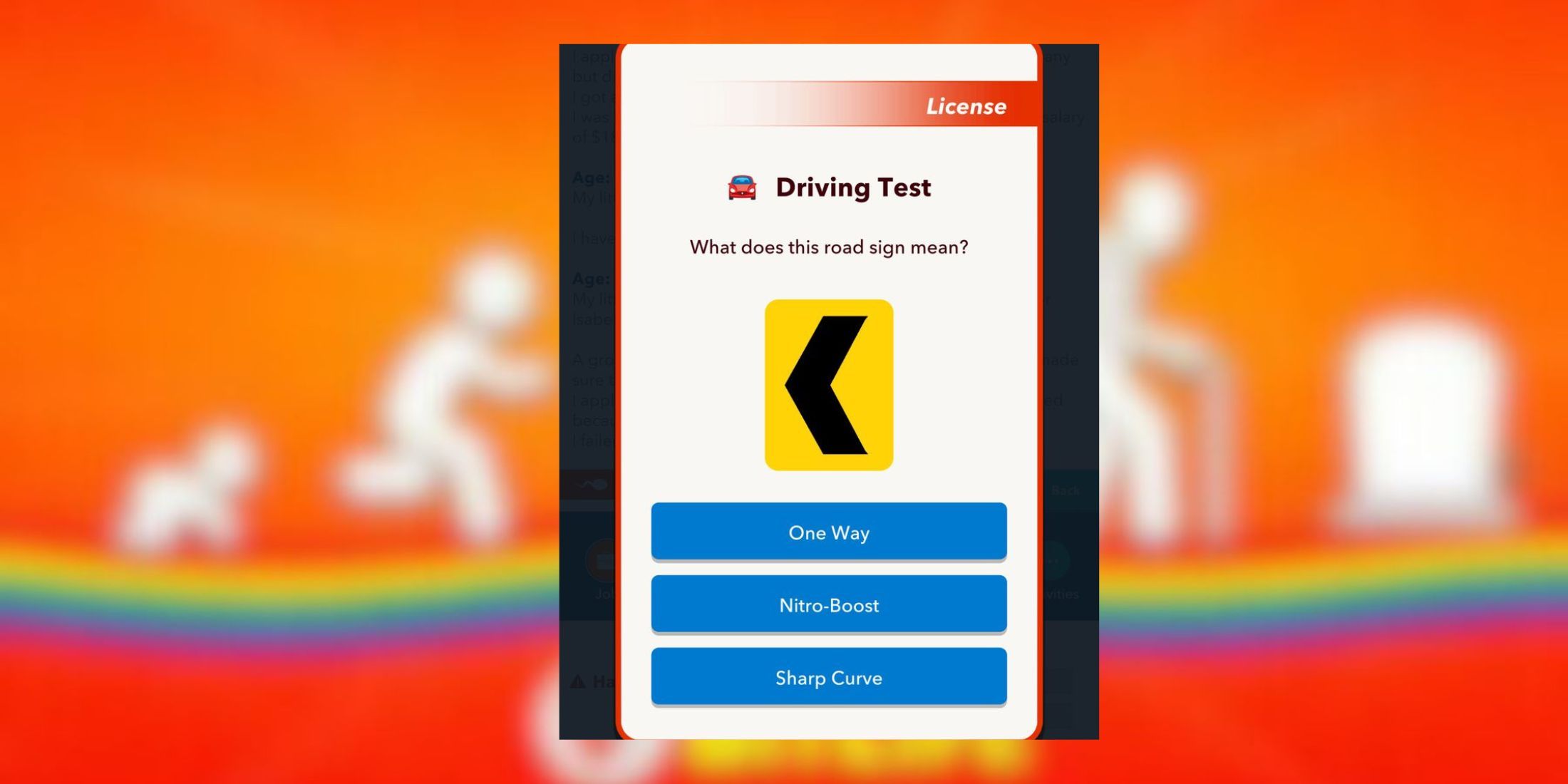 sharp curve sign in driving test bitlife