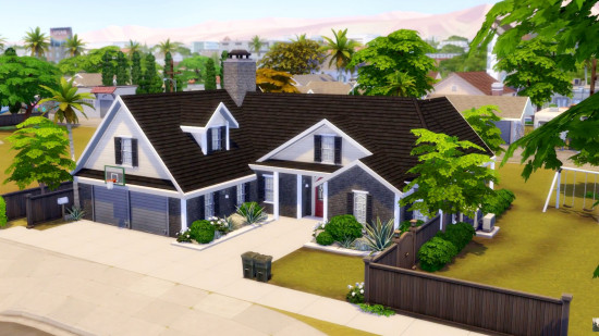 The Sims 4 houses: A large, l-shaped suburban house built in The Sims 4.