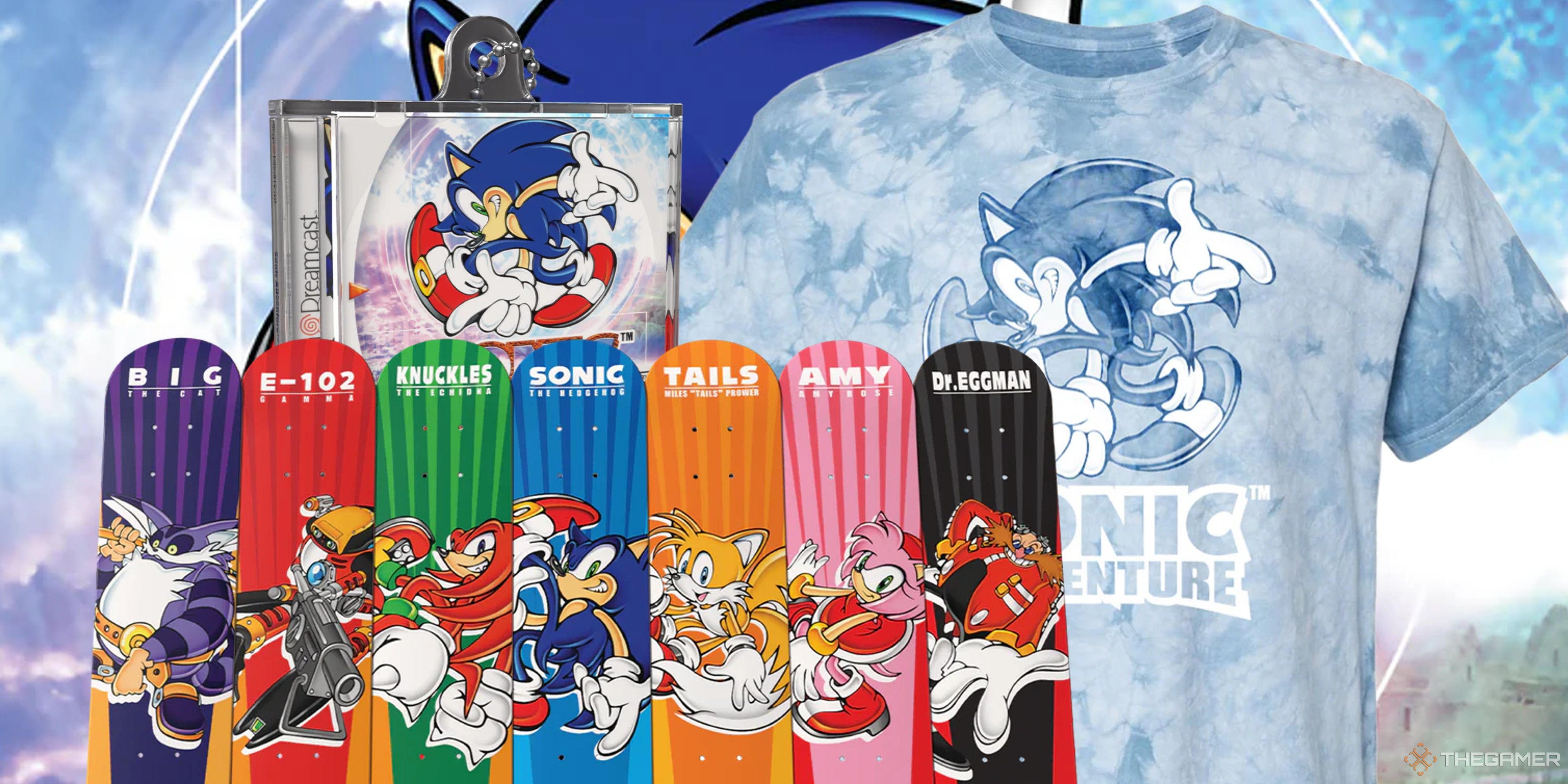 sonic adventure keychain t-shirt and skate decks from limited run