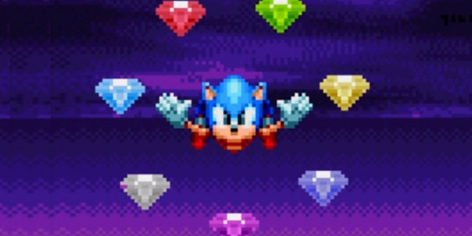 Sonic Mania screenshot of Sonic and the seven chaos emeralds.