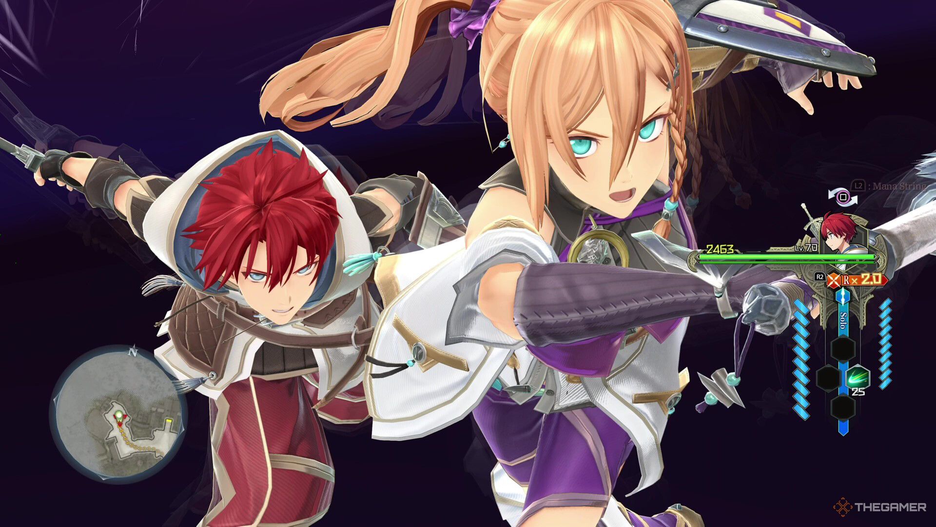 Two characters from  Ys X: Nordics posing.