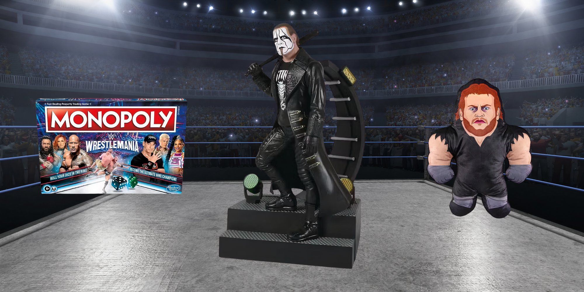 The Best Wrestling Merch & Collectibles in 2024, featuring Wrestlemania Monopoly, Diamond Select Toys statues, Undertaker plushies and more 