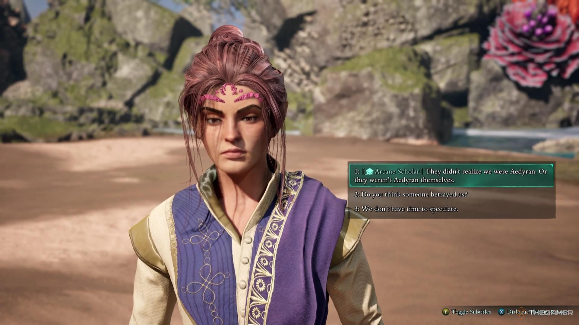 The character gets an Arcane Scholar dialogue option because of their Background in Avowed.