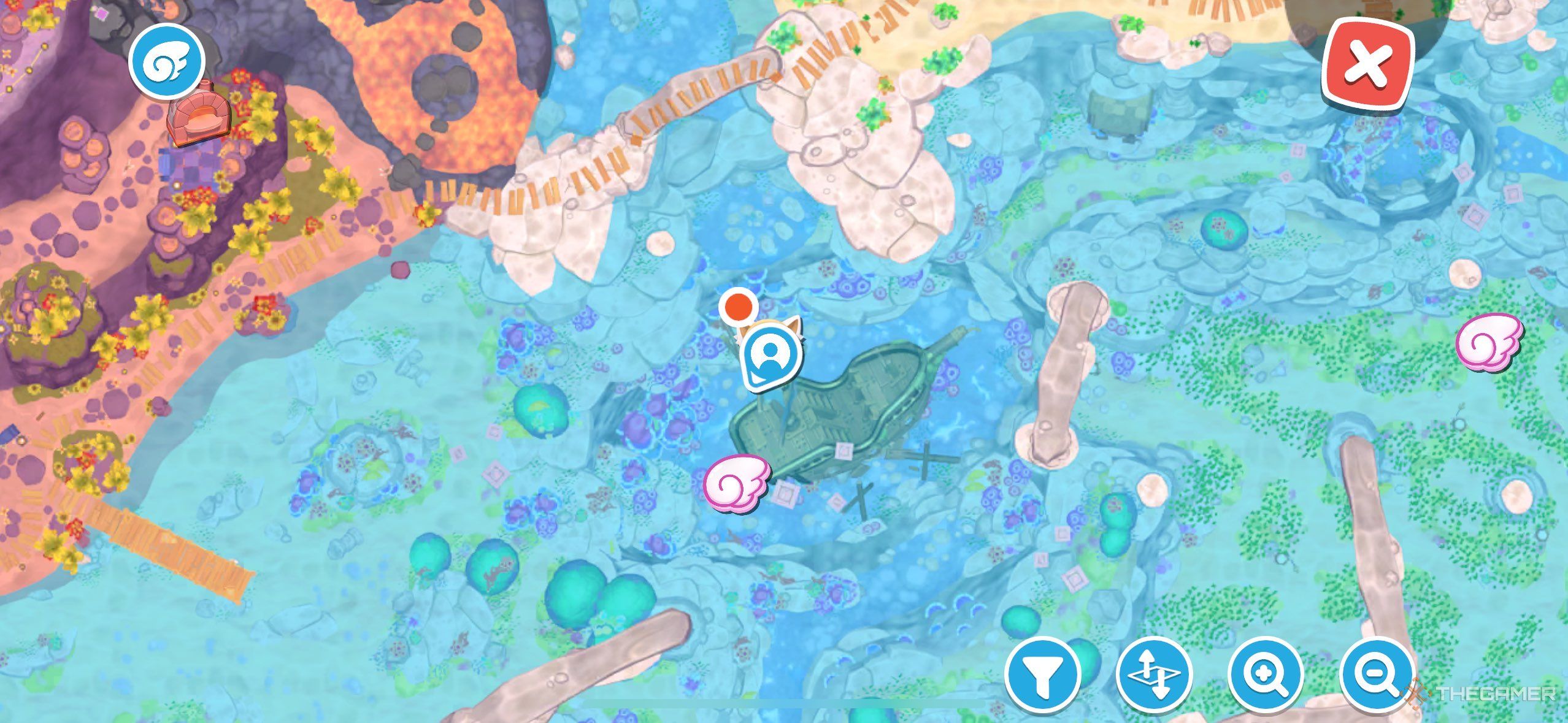 The location of Chocolate Coins on a map in Hello Kitty Island Adventure.