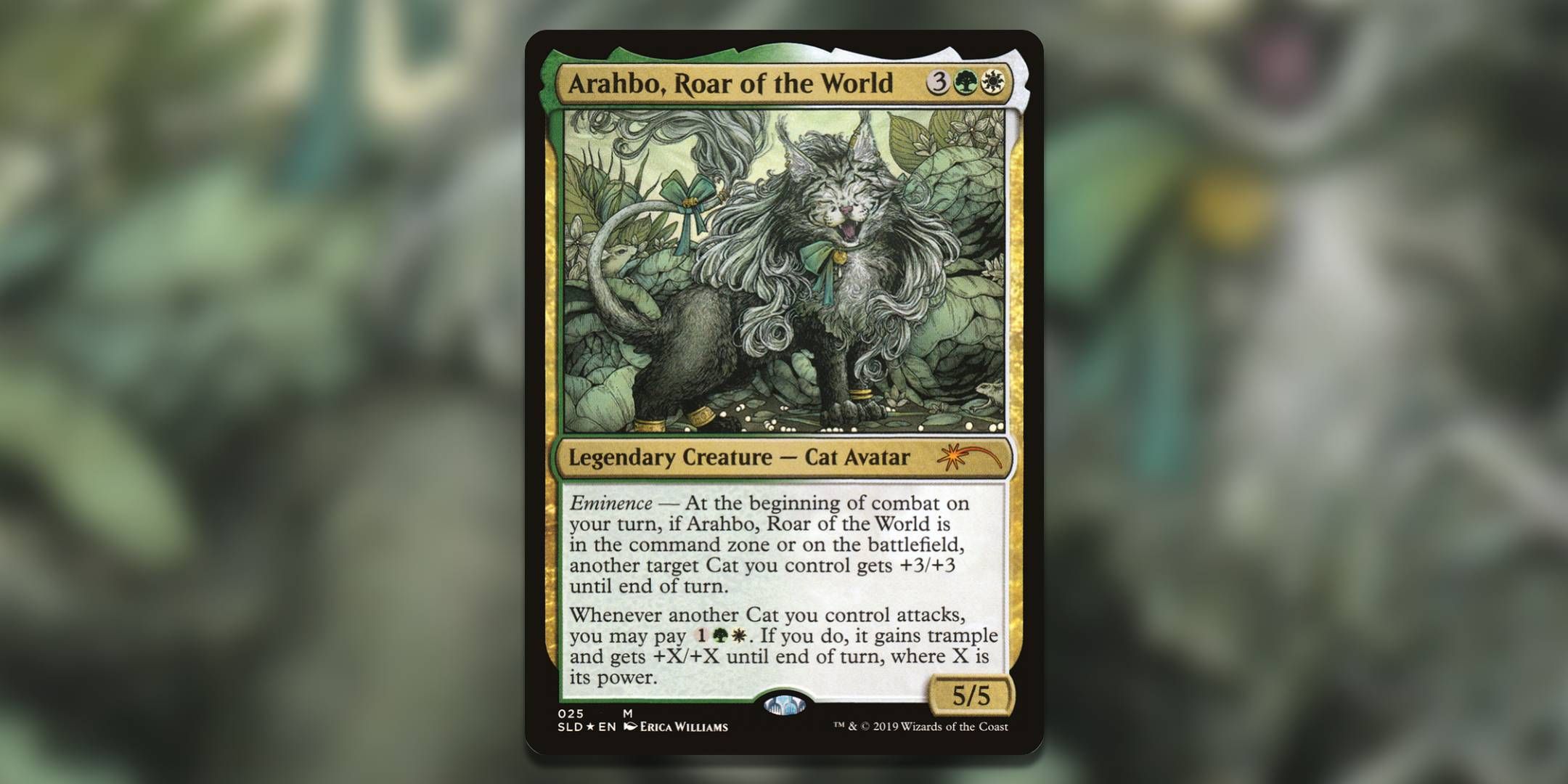 The Magic The Gathering card Arahbo Roar of the World by Erica Williams.