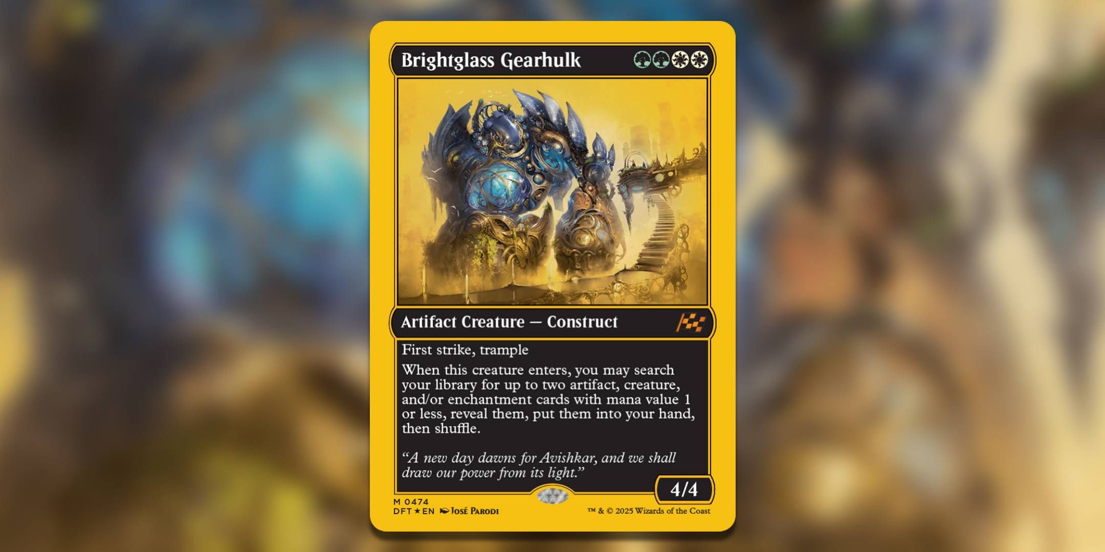 The Magic the Gathering card Brightglass Gearhulk by Jose Parodi.