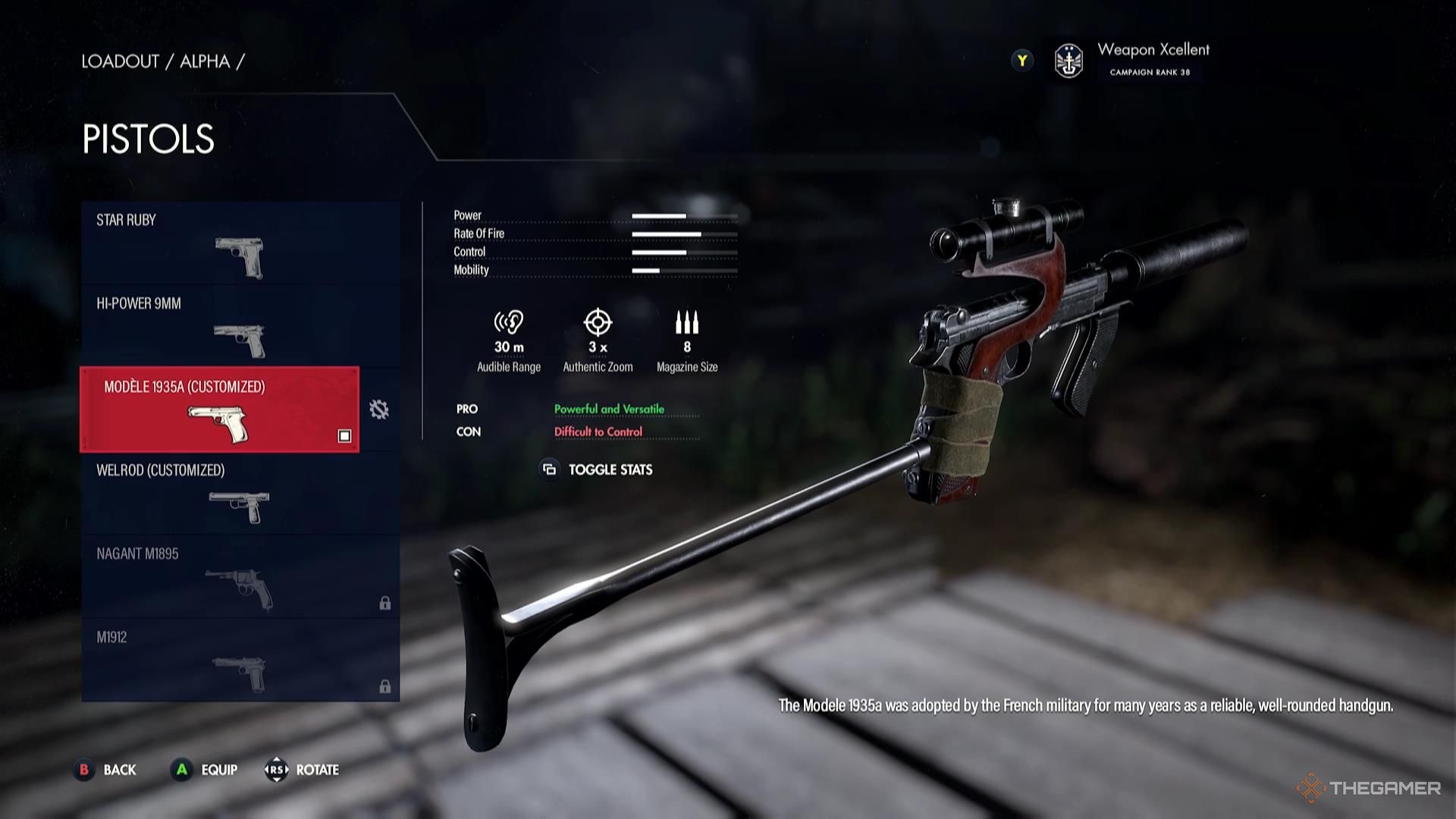 The Modele 1935a pistol in Sniper Elite Resistance.