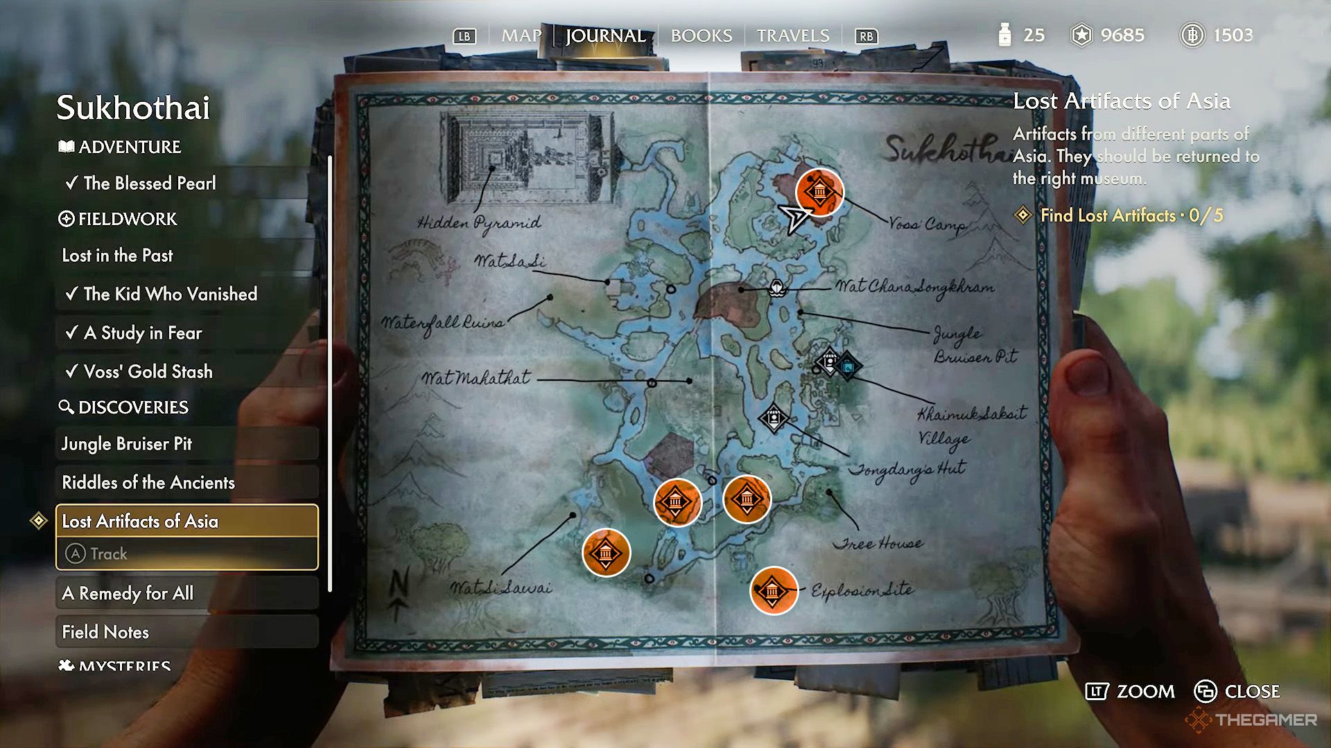 The orange circles shows all the Sukhothai lost relics locations in Indiana Jones And The Great Circle