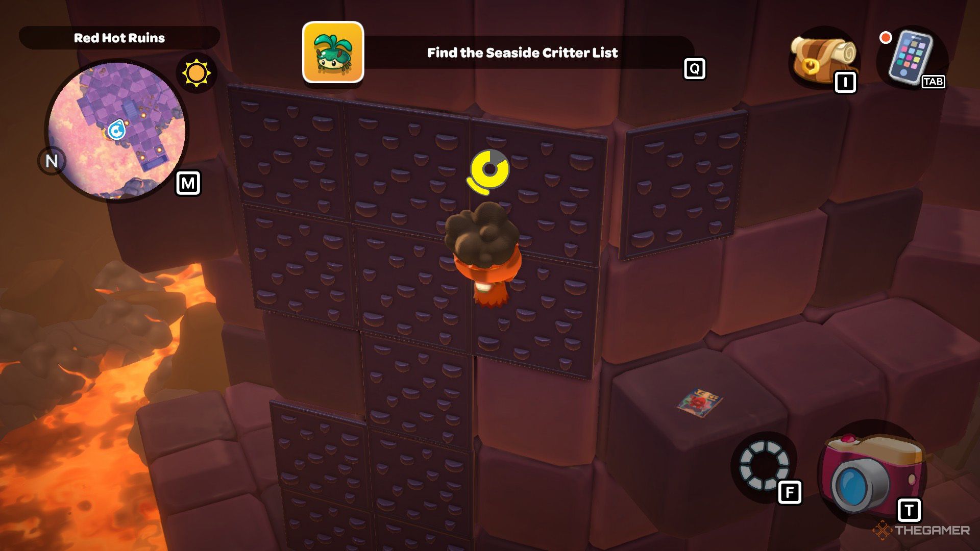 The player is climbing a tower in Red Hot Ruins in Hello Kitty Island Adventure