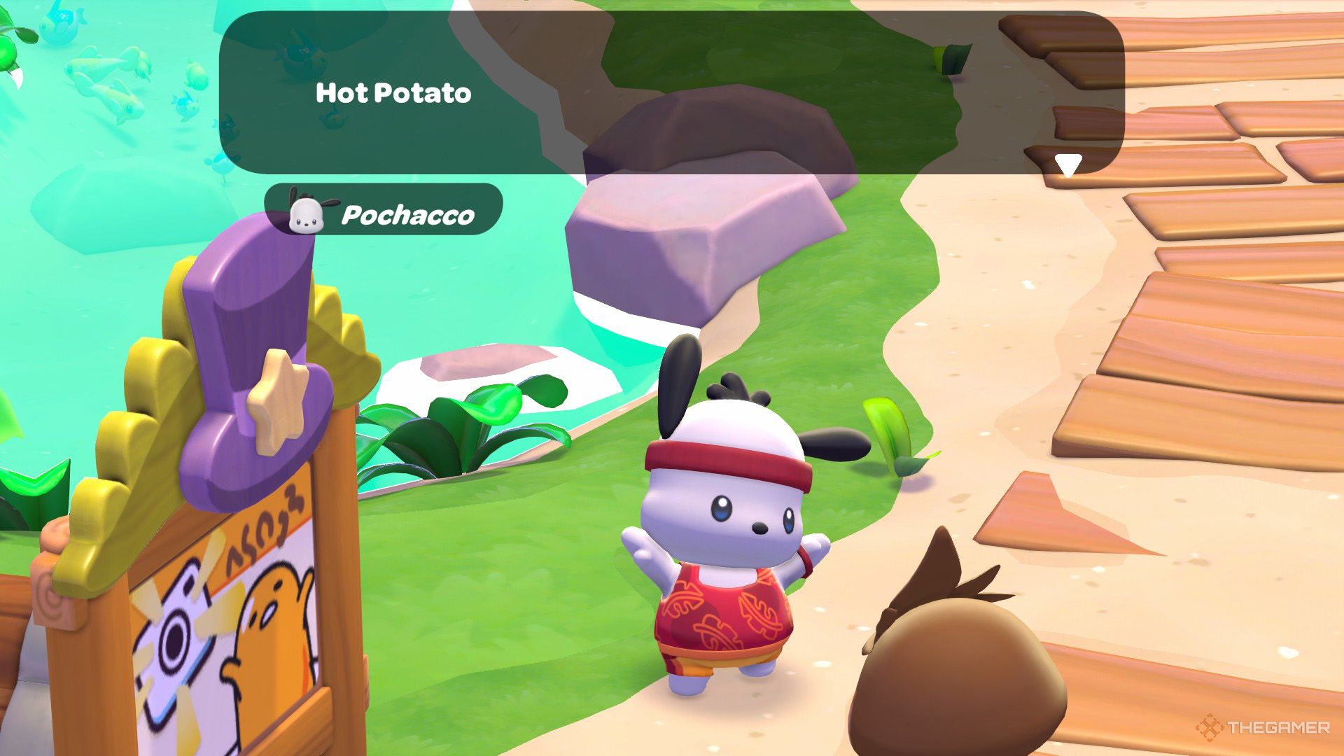 The player is speaking to Pochacco in Hello Kitty Island Adventure