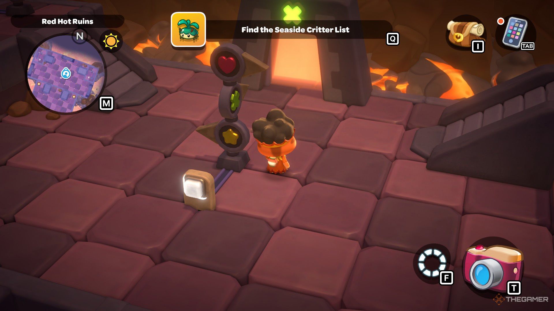 The player solves a puzzle that consists stacked direction signs in Hello Kitty Island Adventure