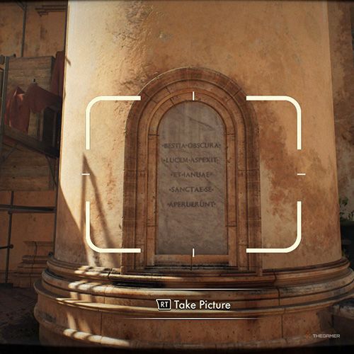 The player takes the photo of the Left Tower Inscription in Indiana Jones And The Great Circle