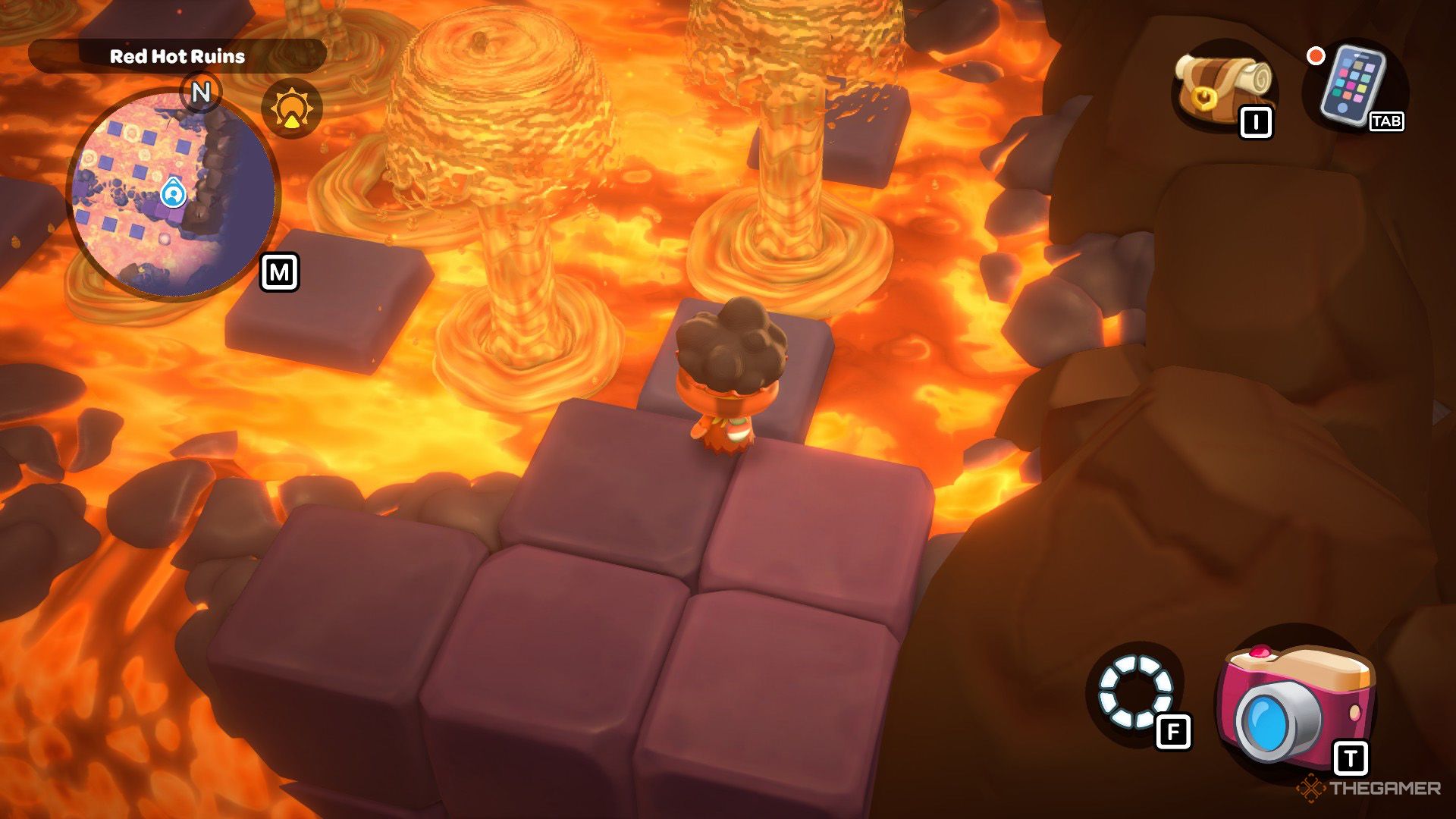 The volcanic geyser erupts in front of the player in Hello Kitty Island Adventure