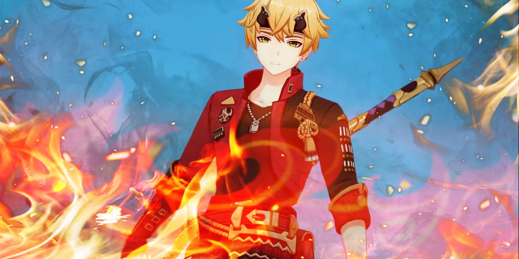 thoma surrounded by fire in genshin impact