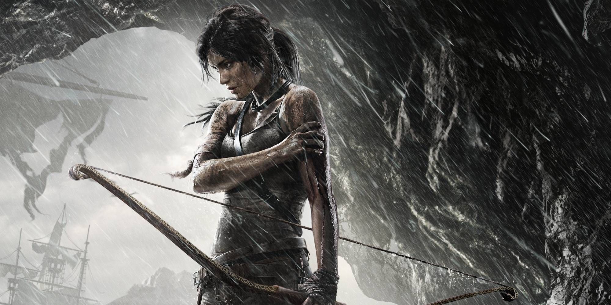 Lara Croft holding her arm in a cave from Tomb Raider 2013.