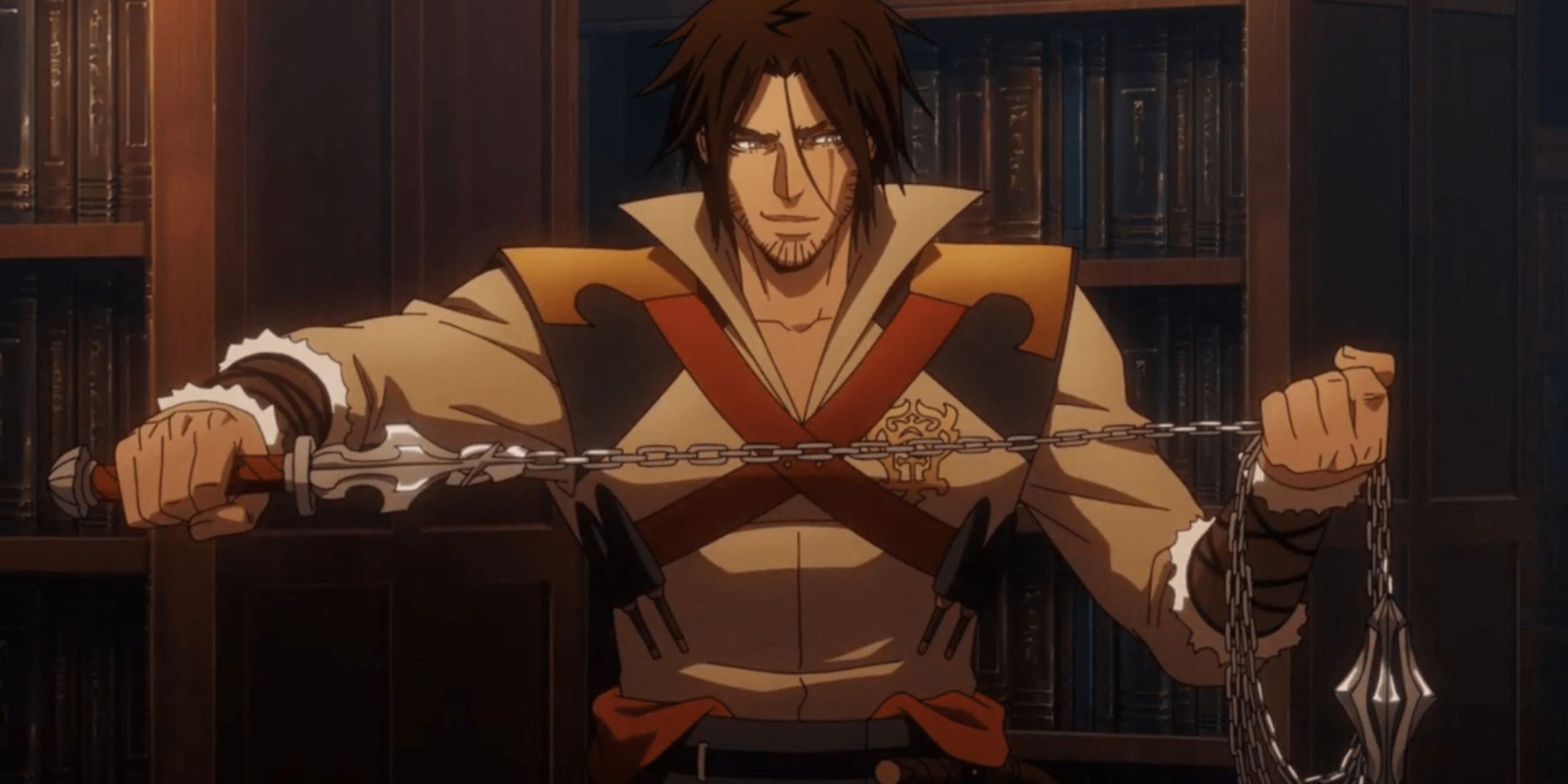 trevor belmont with vampire killer in castlevania